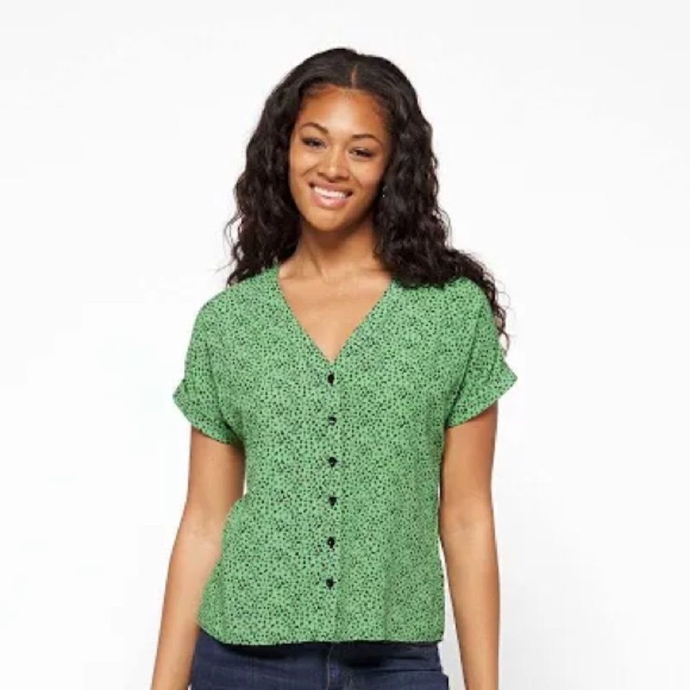 Whistles | Green Ink Leopard Button Front Top | new without tags | size 12